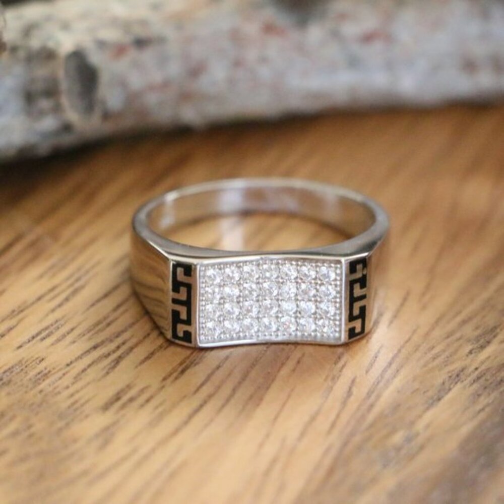 Sterling Silver Men's Ring With White Cubic Zircon - Picture 9 of 10